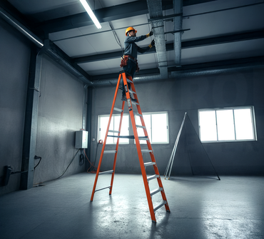 Escalera De Tijera Akron 80-98 | De Fibra de Vidrio | 3.66m | 11 Escalones | Uso Industrial Pesado | Tipo lA | Capacidad de Carga 225kg