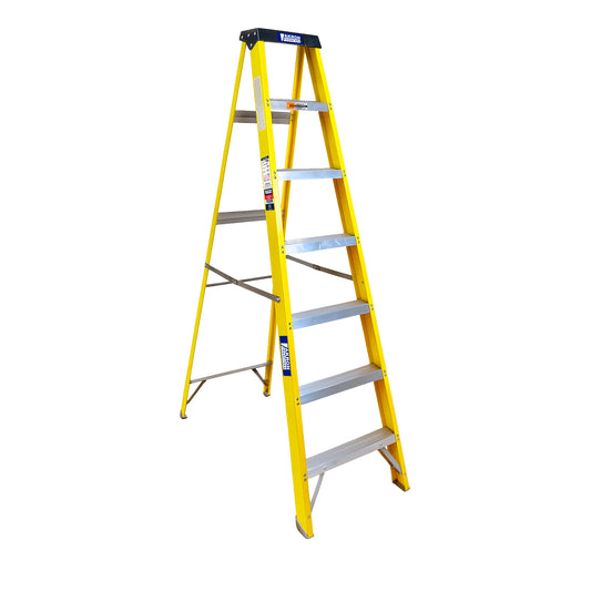 Escalera De Tijera Akron 81-49 | Fibra De Vidrio | 2.13m | 6 Escalones | Uso Industrial | Tipo l | Capacidad De Carga 200kg