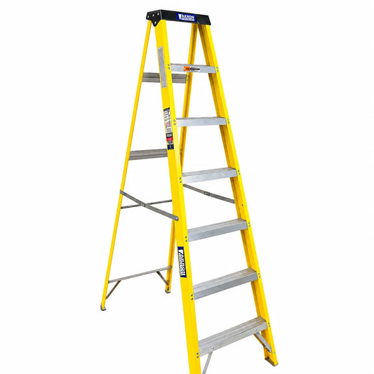 Escalera De Tijera Akron 81-49 | Fibra De Vidrio | 2.13m | 6 Escalones | Uso Industrial | Tipo l | Capacidad De Carga 200kg