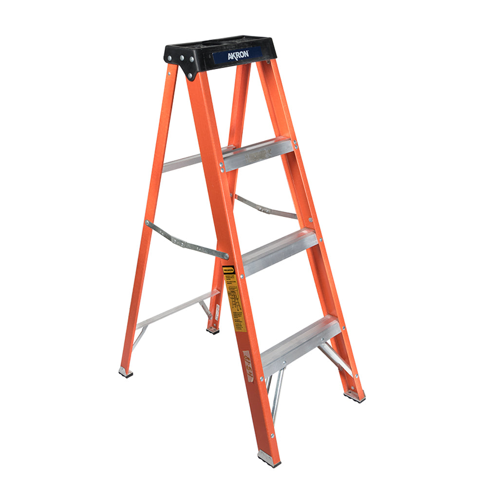 Escalera De Tijera Akron 81-54 | De Fibra de Vidrio | 1.22m | 3 Escalones | Uso Doméstico | Capacidad De Carga 90kg | Plataforma Plástica