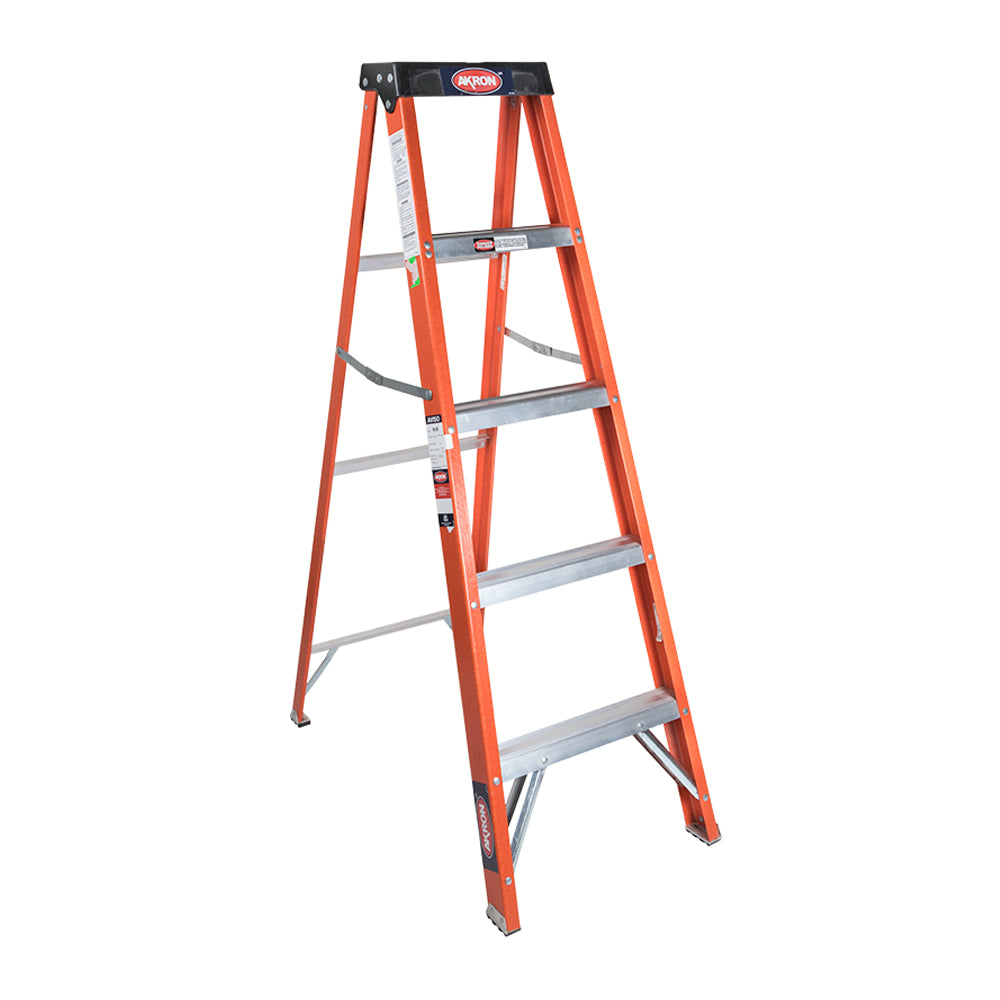 Escalera De Tijera Akron 81-55 | De Fibra de Vidrio | 1.52m | 4 Escalones | Uso Doméstico | Capacidad De Carga 90kg | Plataforma Plástica