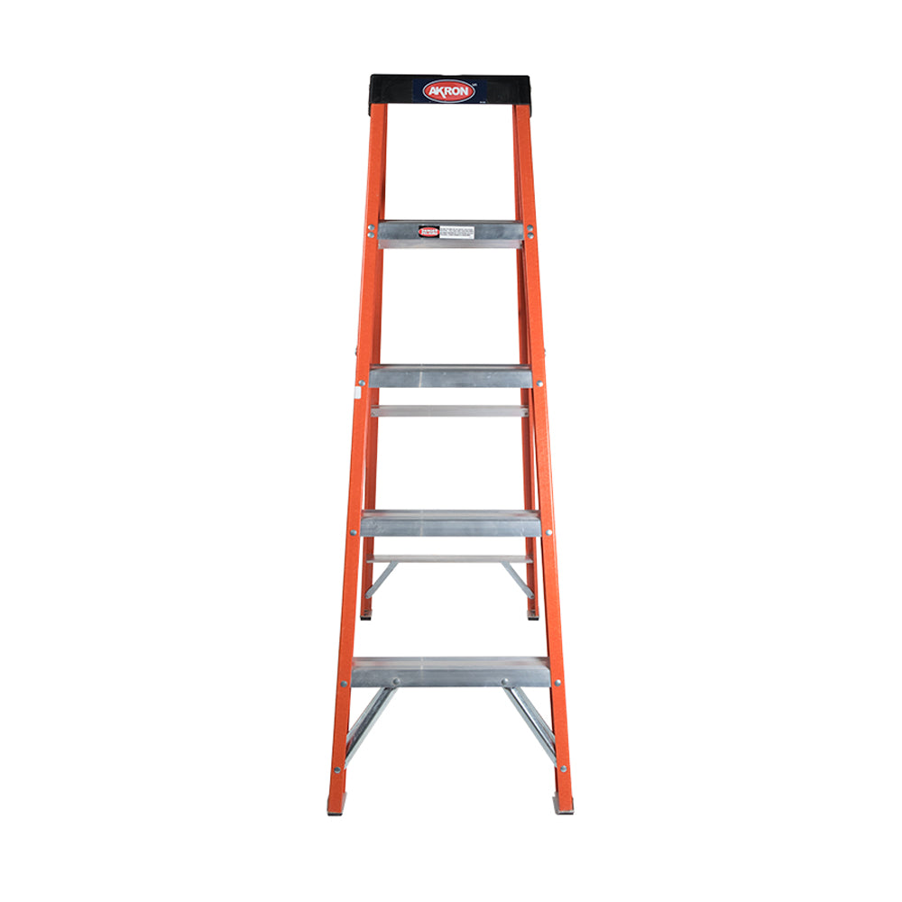 Escalera De Tijera Akron 81-55 | De Fibra de Vidrio | 1.52m | 4 Escalones | Uso Doméstico | Capacidad De Carga 90kg | Plataforma Plástica