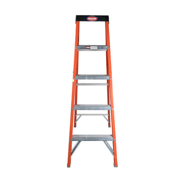 Escalera De Tijera Akron 81-55 | De Fibra de Vidrio | 1.52m | 4 Escalones | Uso Doméstico | Capacidad De Carga 90kg | Plataforma Plástica