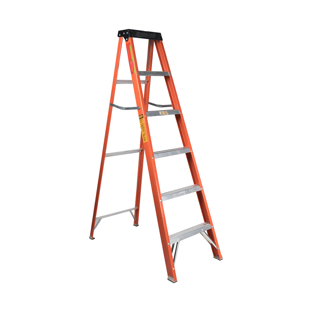 Escalera De tijera Akron 81-56 | De Fibra de Vidrio | 1.83m | 5 Escalones | Uso Doméstico | Capacidad De Carga 90kg | Plataforma Plástica