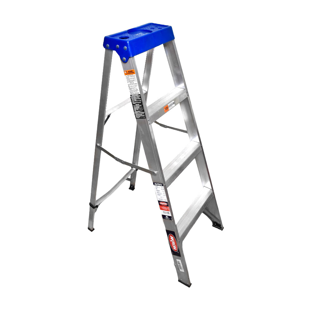 Escalera De Tijera Akron 81-89 | De Aluminio | 1.22m | 3 Escalones | Uso Doméstico | Capacidad De Carga 90kg | Plataforma Plástica