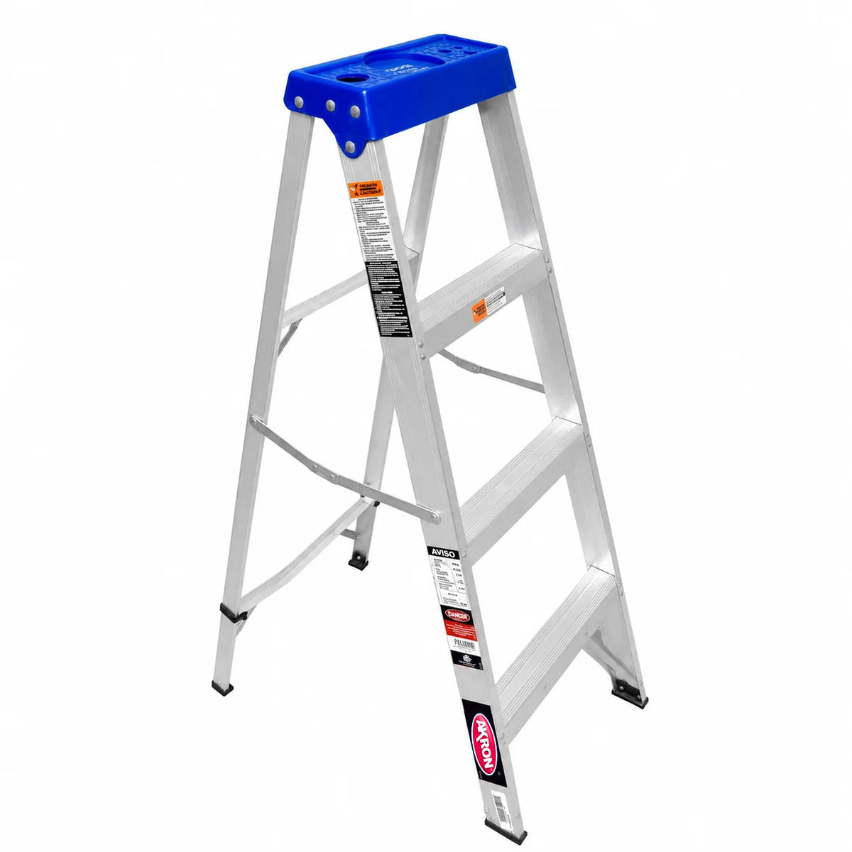 Escalera De Tijera Akron 81-89 | De Aluminio | 1.22m | 3 Escalones | Uso Doméstico | Capacidad De Carga 90kg | Plataforma Plástica