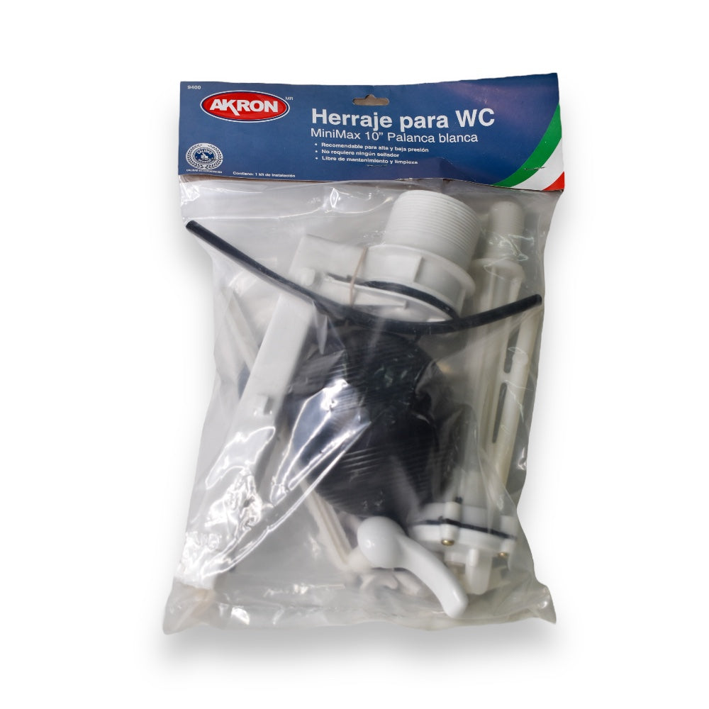 Herraje para Sanitario Akron 9400|  Altura 8”| Salida 2”| Palanca Blanca Sin Esponjoso