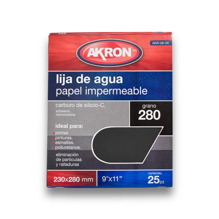 Lija de Agua Akron AKR06-08 | Grano 280 | 25 Hojas