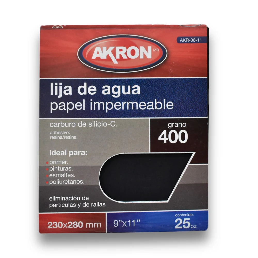Lija de Agua Akron AKR06-11 | Grano 400 | 25 Hojas