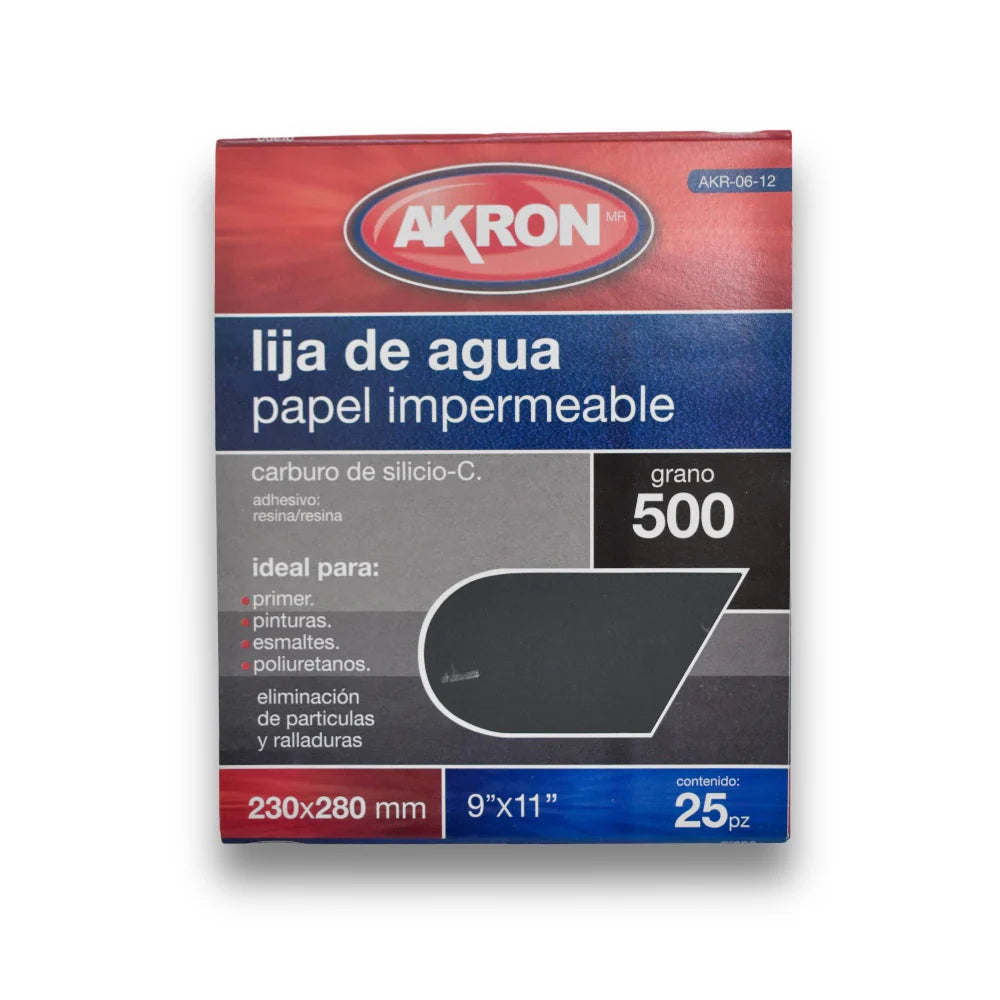 Lija de Agua Akron AKR06-12 | Grano 500 | 25 Hojas