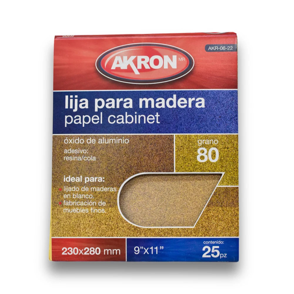 Lija de Madera Akron AKR06-22 | Grano 80 | 25 Hojas