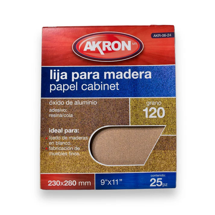 Lija de Madera Akron AKR06-24 | Grano 120 | 25 Hojas