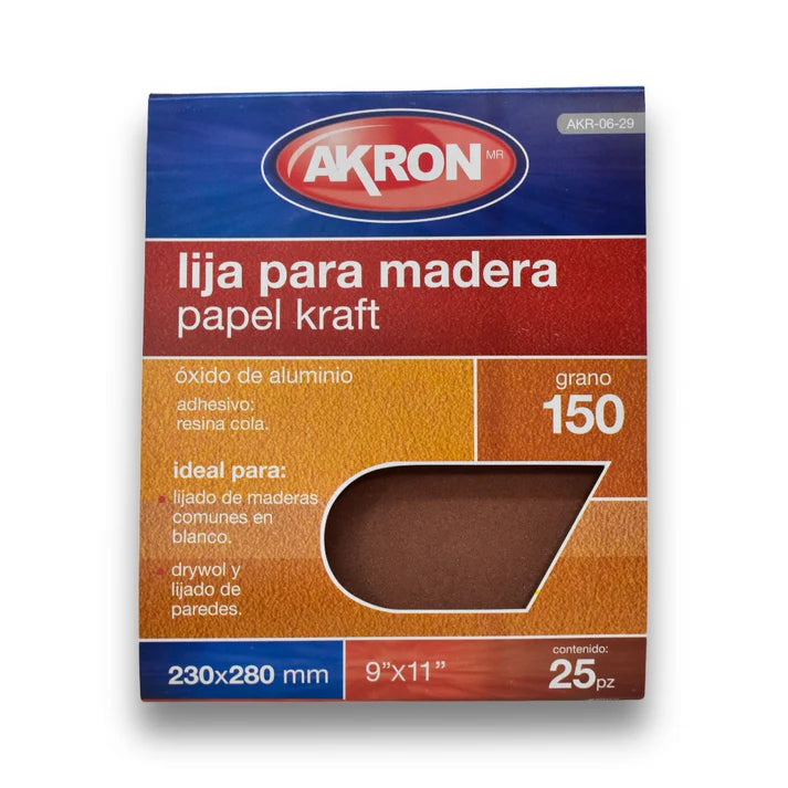 Lija de Madera Akron AKR06-29 | Grano 150 Kraft | 25 Hojas