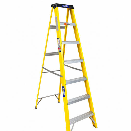 Escalera De Tijera Akron 81-49 | Fibra De Vidrio | 2.13m | 6 Escalones | Uso Industrial | Tipo l | Capacidad De Carga 200kg
