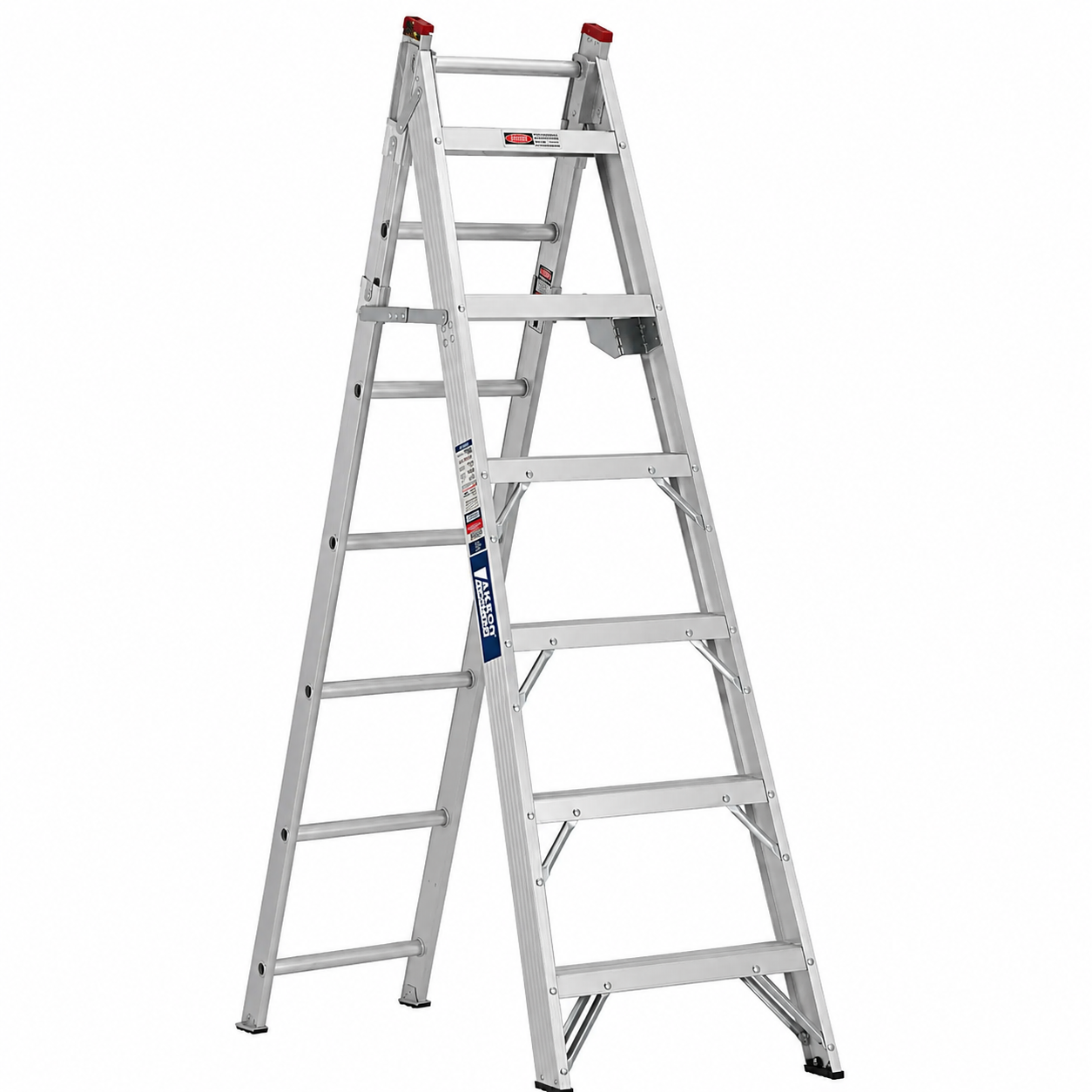 Escalera Convertible Akron 82-05 | De Aluminio | Tijera 1.99m | Extensión 3.30m| 13 Escalones | Uso Comercial | Tipo lll | Capacidad De Carga 150kg
