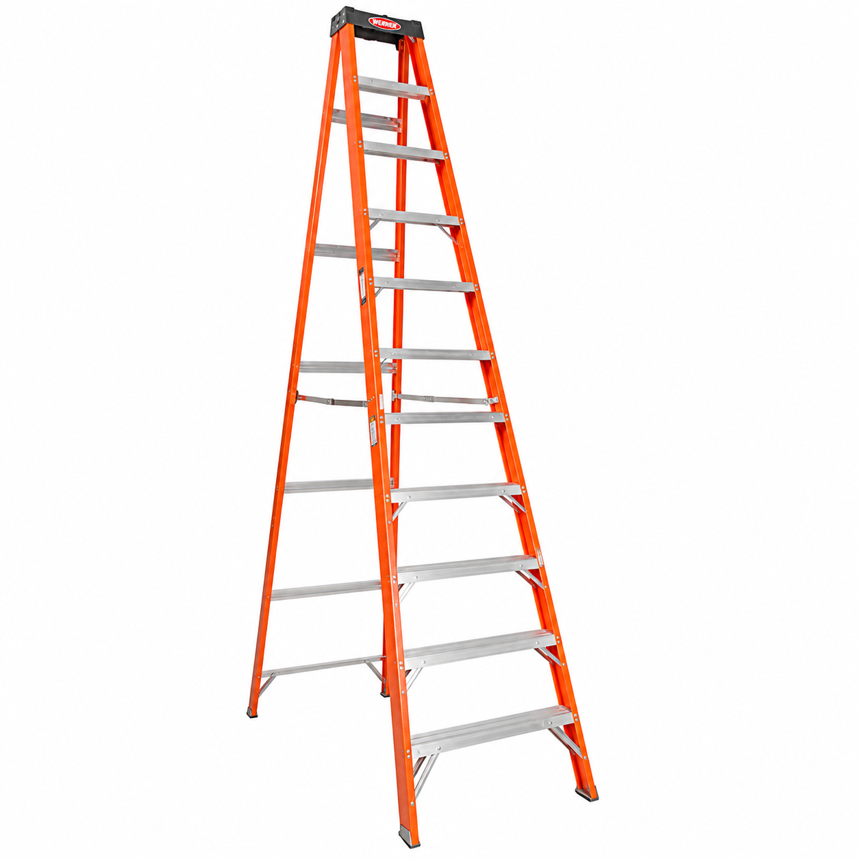Escalera De Tijera Akron 80-98 | De Fibra de Vidrio | 3.66m | 11 Escalones | Uso Industrial Pesado | Tipo lA | Capacidad de Carga 225kg