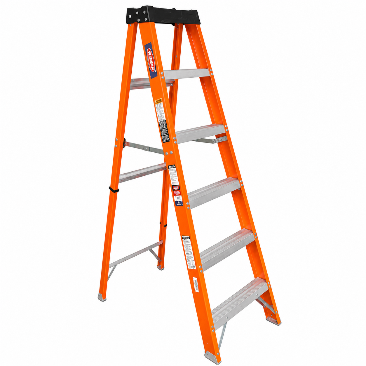 Escalera De Tijera Akron 80-93 | De Fibra de Vidrio | 1.83m | 5 Escalones | Uso Industrial Pesado | Tipo lA | Capacidad de Carga 225kg