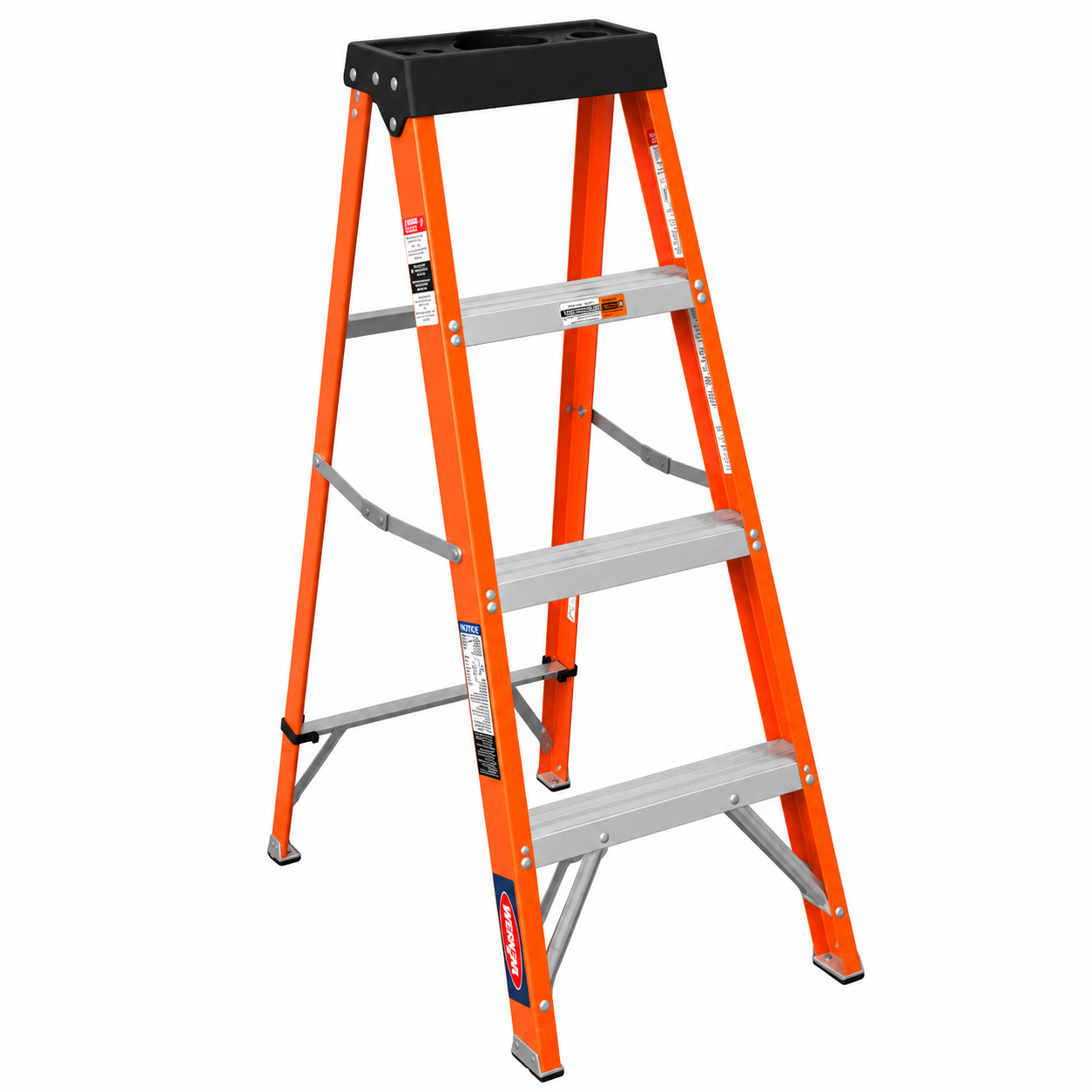 Escalera De Tijera Akron 80-91 | De Fibra de Vidrio | 1.22m | 3 Escalones | Uso Industrial Pesado | Tipo lA | Capacidad de Carga 225kg