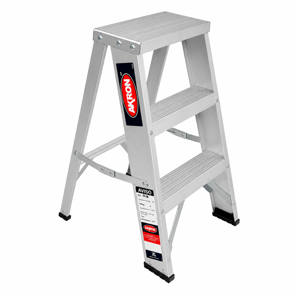 Taburete Plegable Akron 77-18 | De Aluminio | Altura 0.61m | 2 Peldaños | Uso Comercial (Tipo III)
