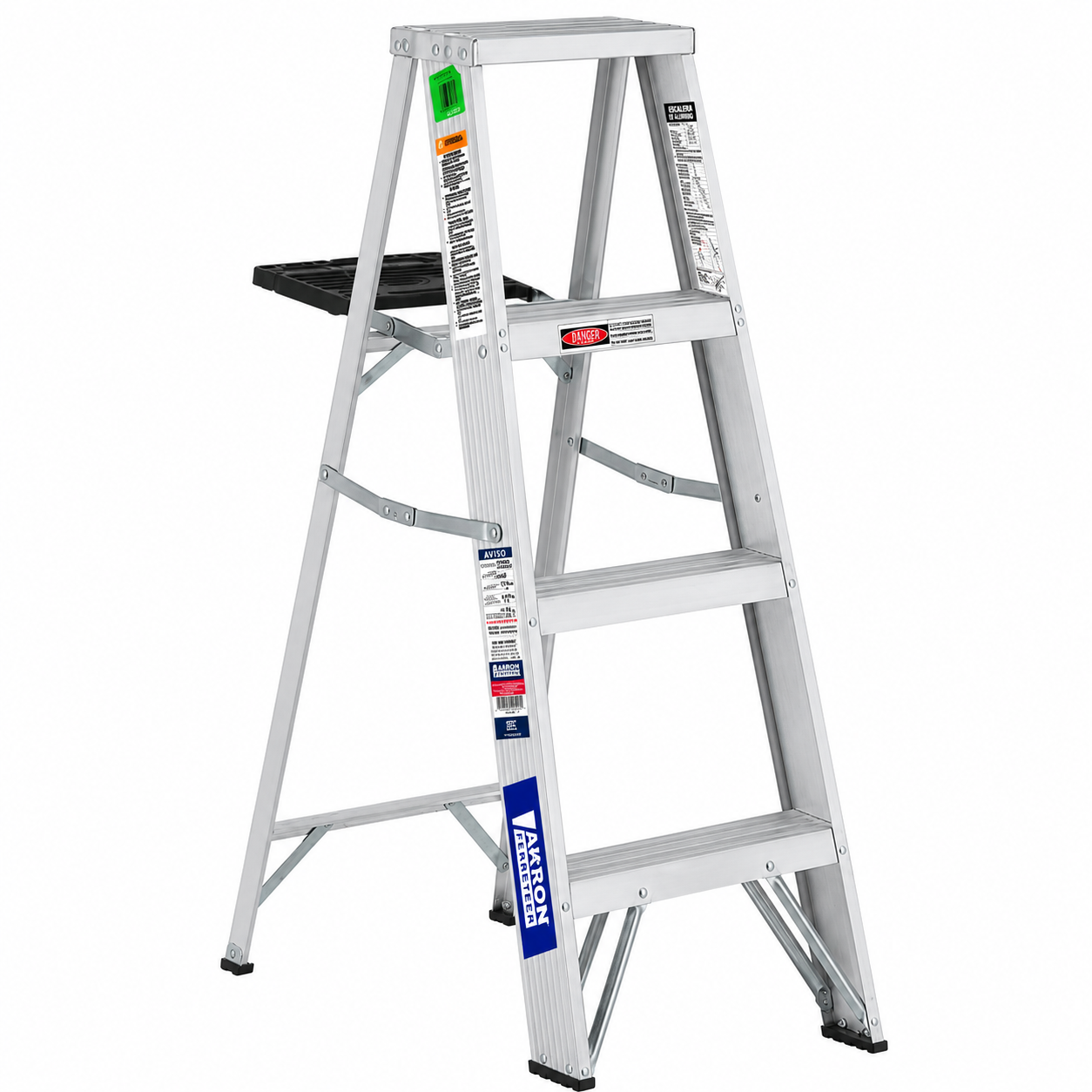 Escalera De Tijera Akron 79-21 | De Aluminio | 1.22m | 3 Escalones | Uso Profesional | Tipo ll | Porta Cubeta Plástica