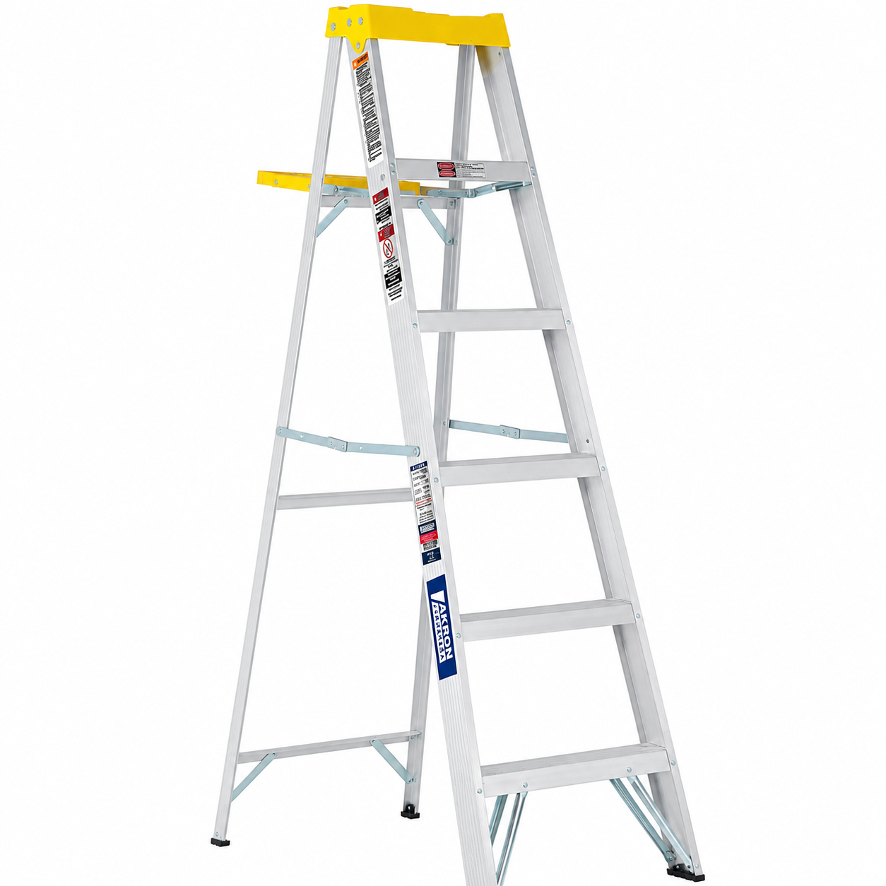 Escalera De Tijera Akron 79-17 | De Aluminio | 1.83m | 5 Escalones | Uso Profesional | Tipo ll | Con Plataforma Y Porta Cubeta Plástica