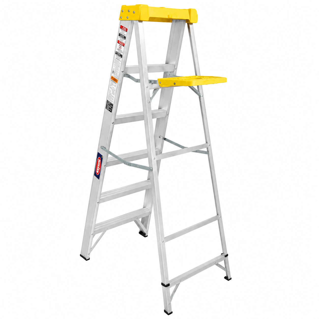 Escalera De Tijera Akron 79-17 | De Aluminio | 1.83m | 5 Escalones | Uso Profesional | Tipo ll | Con Plataforma Y Porta Cubeta Plástica