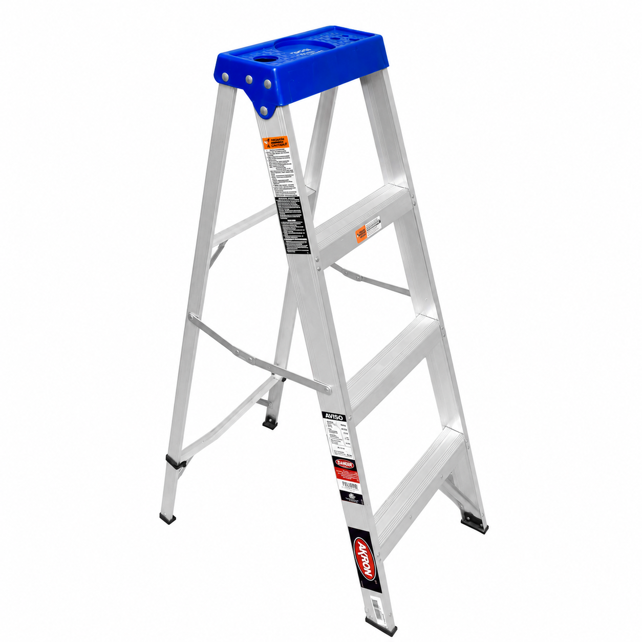 Escalera De Tijera Akron 81-89 | De Aluminio | 1.22m | 3 Escalones | Uso Doméstico | Capacidad De Carga 90kg | Plataforma Plástica