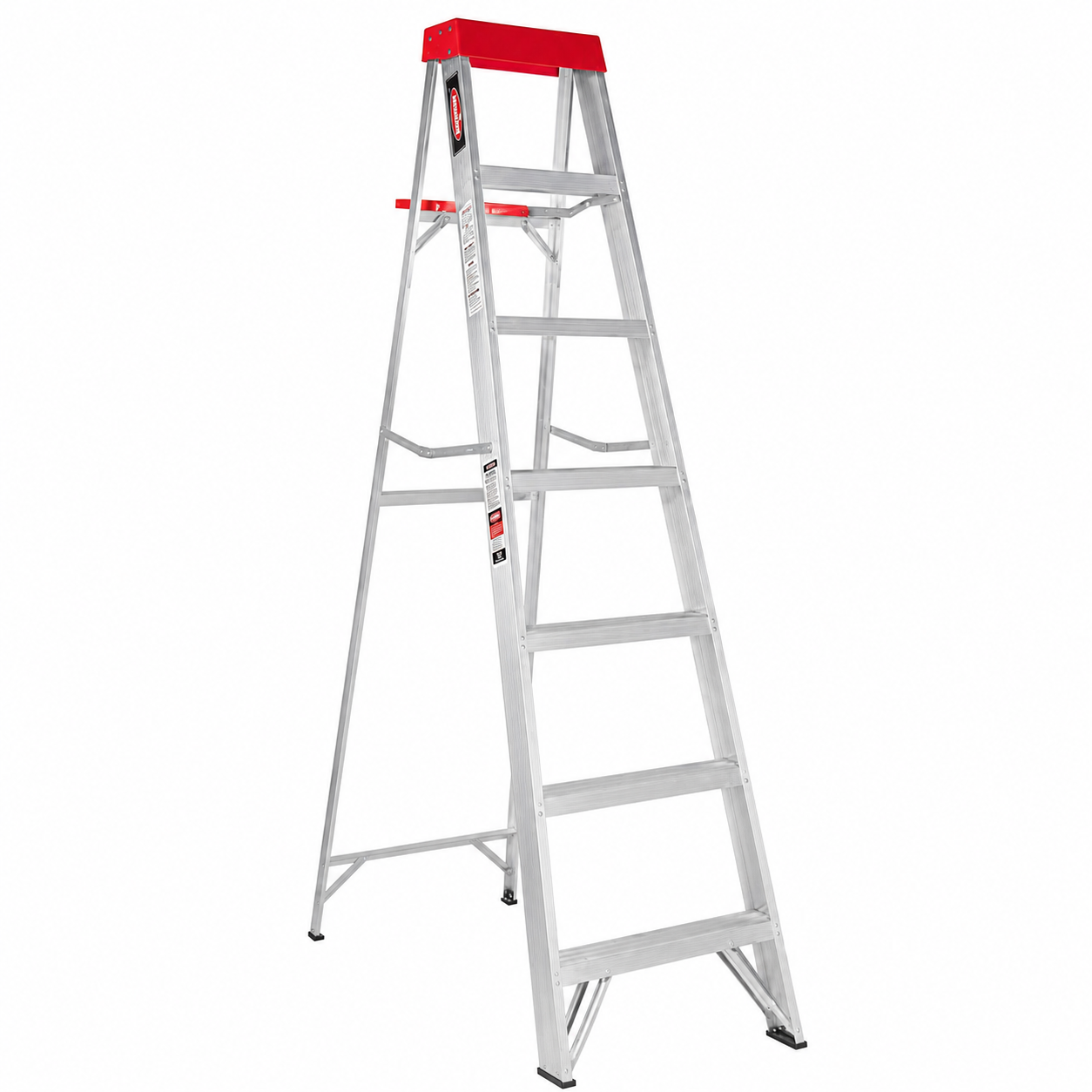 Escalera de Tijera Akron 77-80 | De Aluminio | Altura 2.01m | 6 Peldaños | Uso Comercial (Tipo III) con Plataforma y Porta Cubeta de Plástico