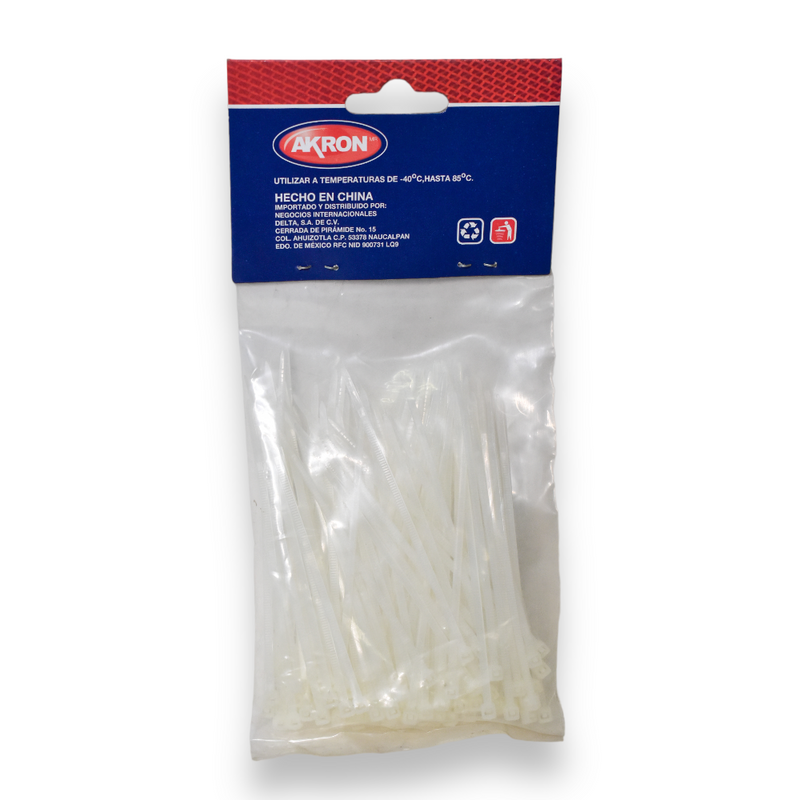 Cinchos de Plástico Akron 08-00 |  Color Blanco| 100 Pzs | 2.5 x 100mm,