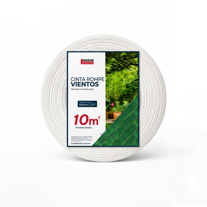 Cinta Rompe Vientos 69mm color blanco Akron para Malla Ciclónica | CP-10MB | 10 m² | Privacidad y Protección