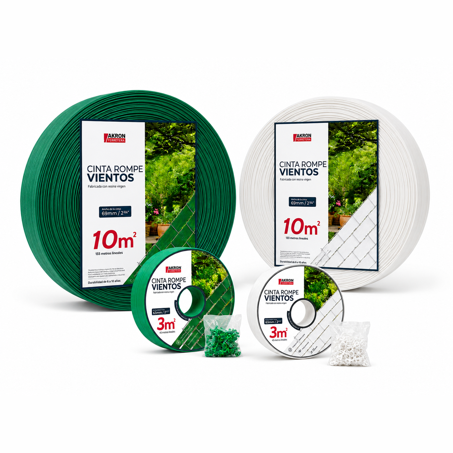 Cinta Rompe Vientos 63mm color verde Akron para Malla Ciclónica | CP-3MV | 3m² | Privacidad y Protección