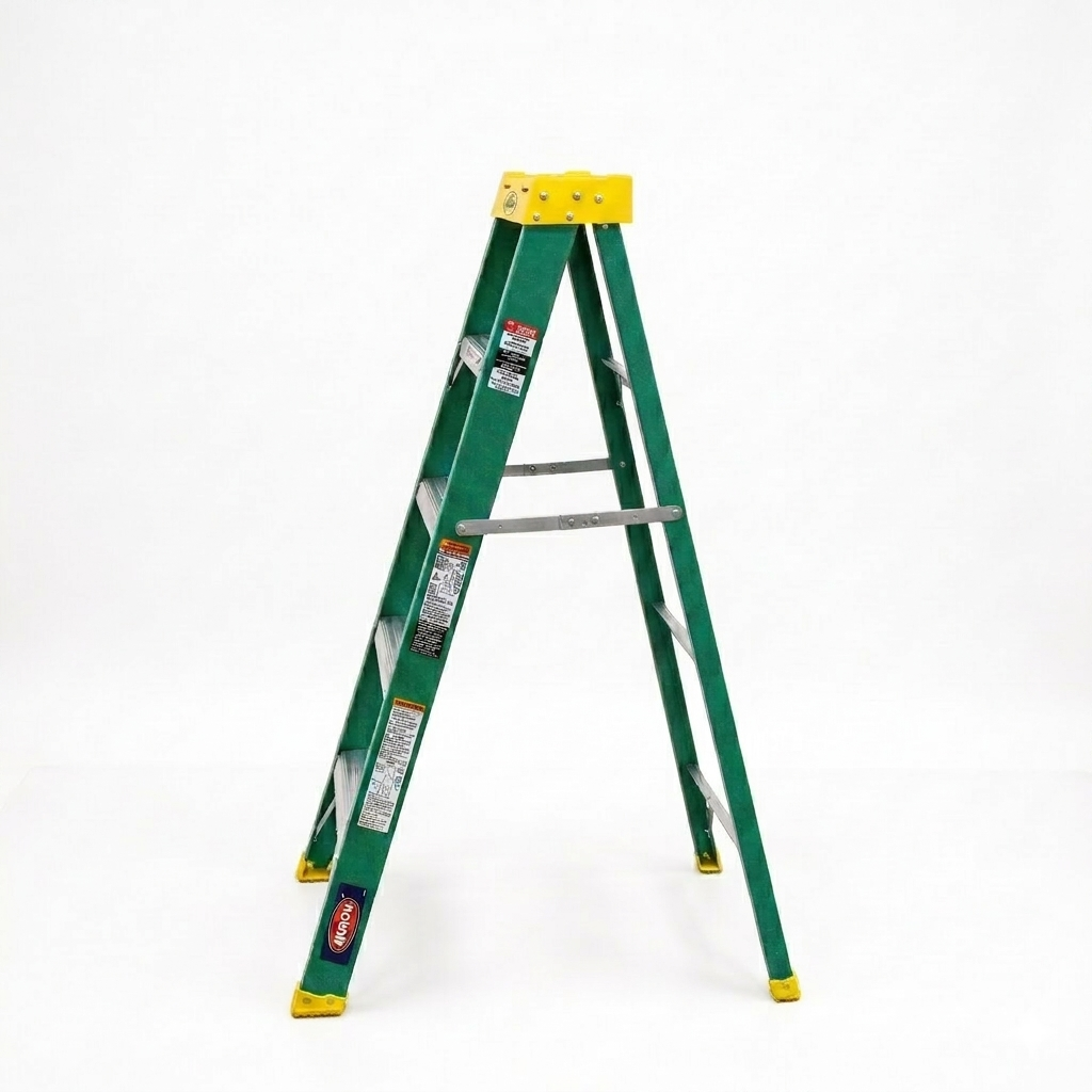 Escalera de Tijera Akron 77-88 | De Fibra de Vidrio | Altura 1.44m | 4 Peldaños | Uso Profesional (Tipo II)