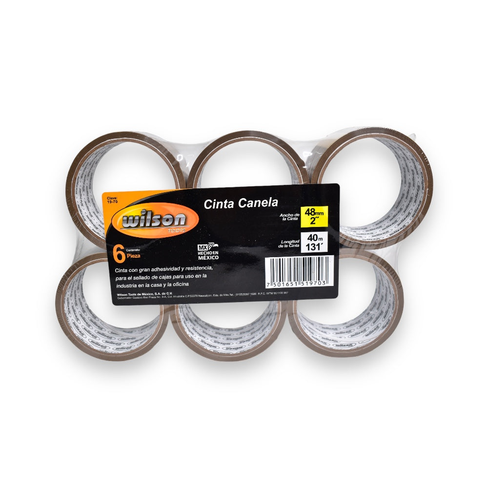 Cinta Adhesiva de 2" (48mm), 40m y 100m, Paquete de 6 pzs - Canela 2"x40mts