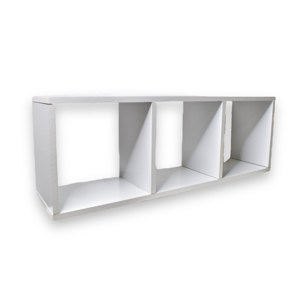 Cubo Triple, color blanco y tabaco 1.5x80x28x20cm - Blanco
