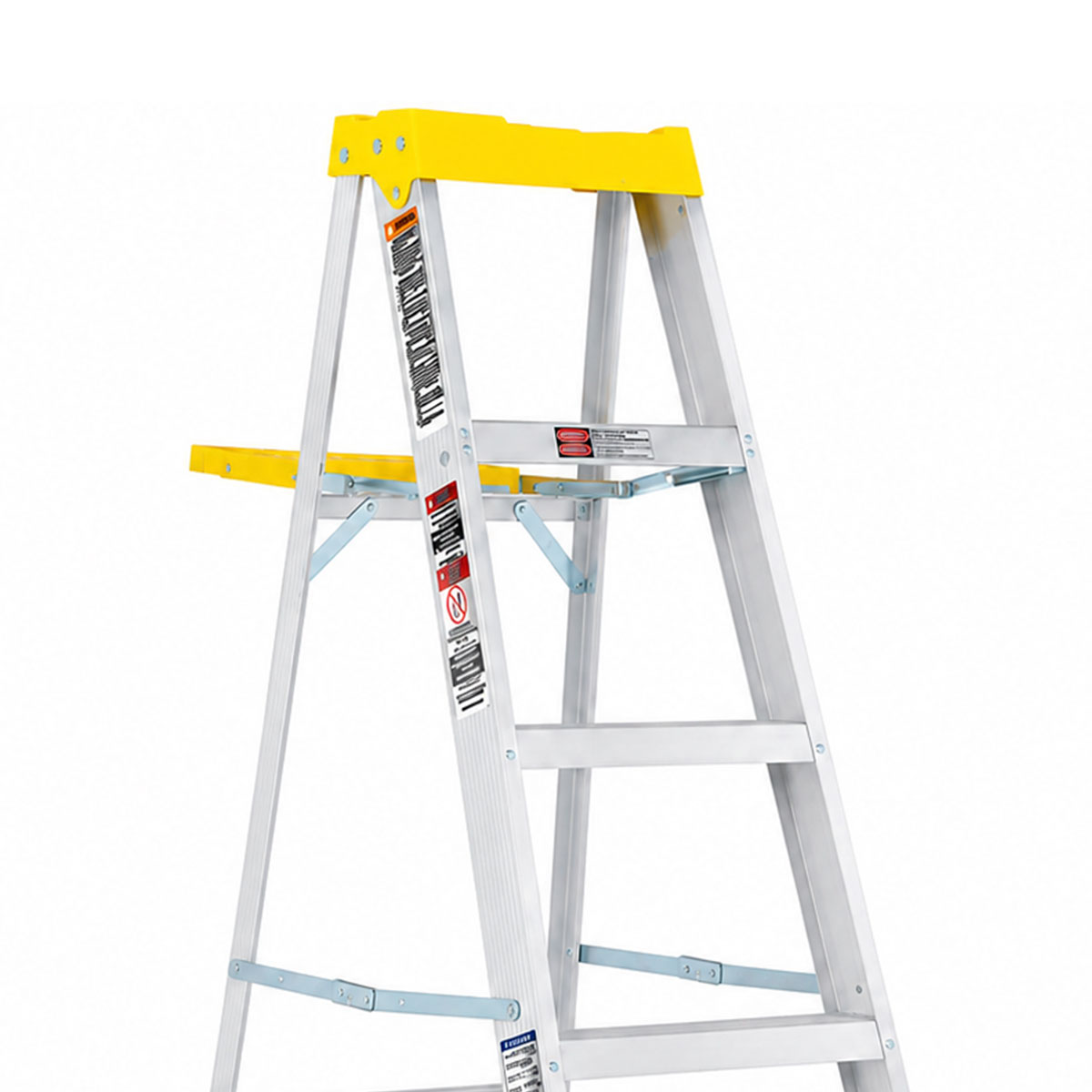 Escalera de Tijera Akron 77-22 | De Aluminio | Altura  2.31m | 7 Peldaños | Uso Profesional (Tipo II) con Plataforma y Porta Cubeta de Plástico