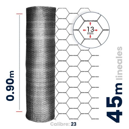 Malla Hexagonal Reforzada 13mm, Alt.: 0.90, Rollo 45 mts, Calibre 23