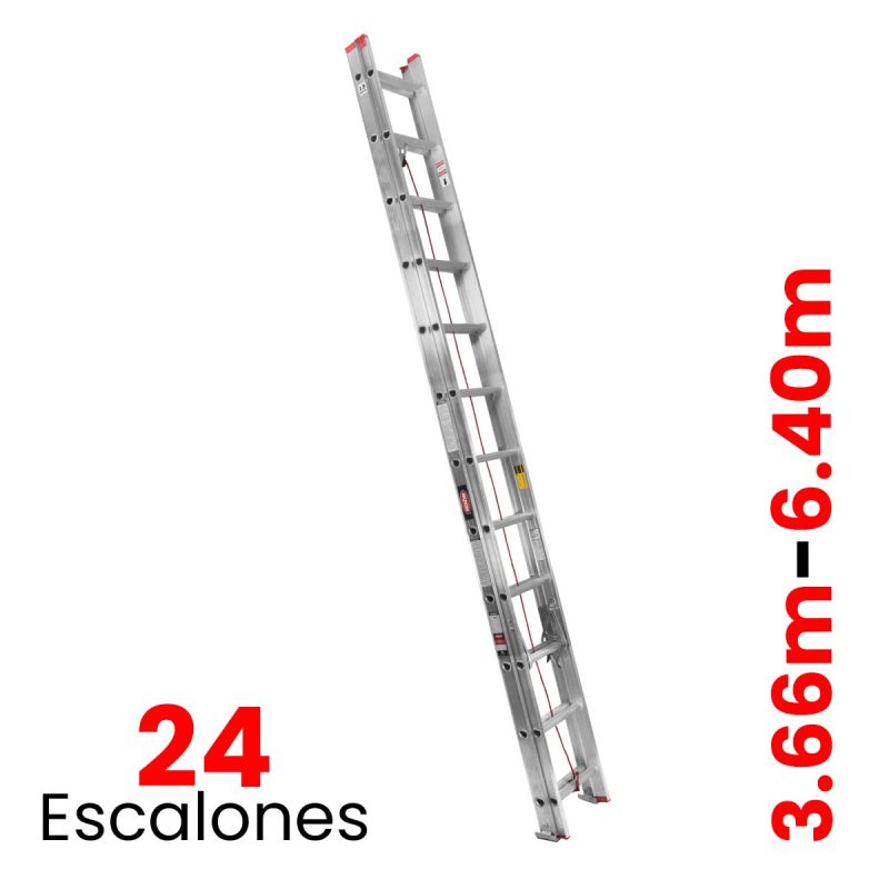 Escalera de Extensión de Aluminio 24 escalones / peldaños, 3.66mts a 6.40mts